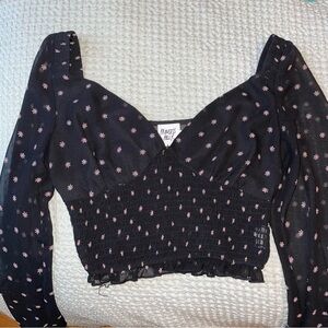 Princess Polly Black Smocked Crop Blouse